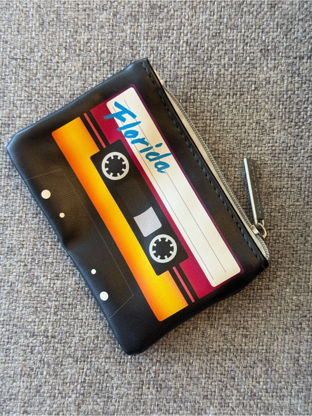 Florida Cassette Tape Zip Pouch - Black with Sunset Stripes